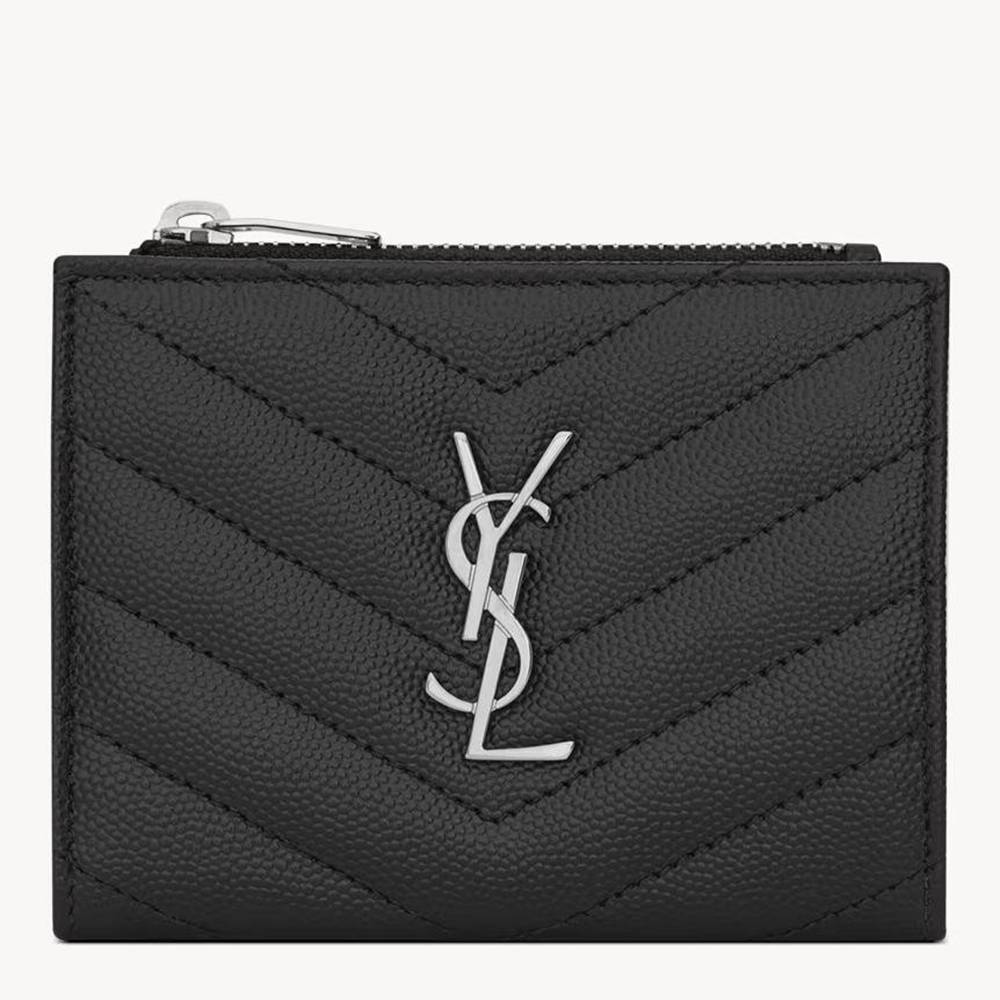 Saint Laurent Cassandre Bi-fold Wallet in Noir Matelasse Leather