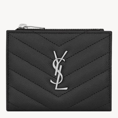 Saint Laurent Cassandre Bi-fold Wallet in Noir Matelasse Leather