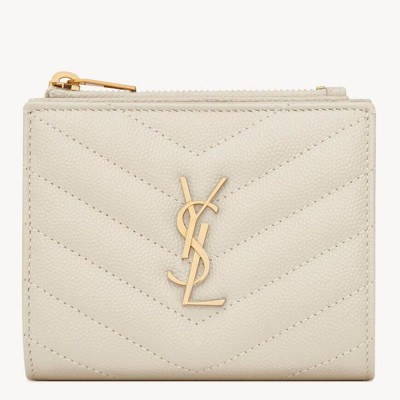 Saint Laurent Cassandre Bi-fold Wallet in White Matelasse Leather