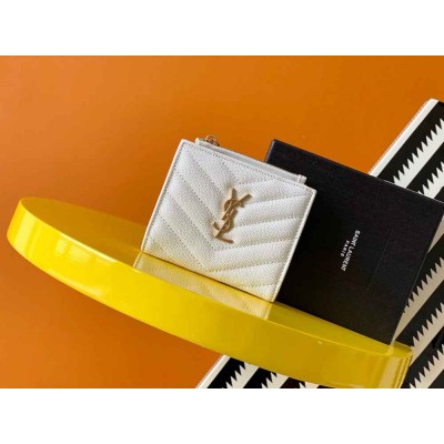 Saint Laurent Cassandre Bi-fold Wallet in White Matelasse Leather