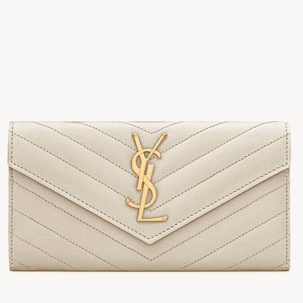 Saint Laurent Cassandre Large Flap Wallet in White Matelasse Leather