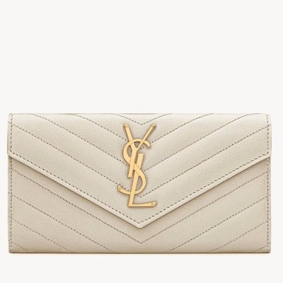 Saint Laurent Cassandre Large Flap Wallet in White Matelasse Leather