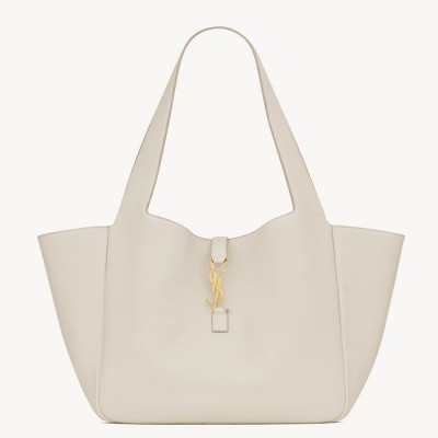 Saint Laurent LE 5 A 7 Bea Tote Bag in White Grained Leather
