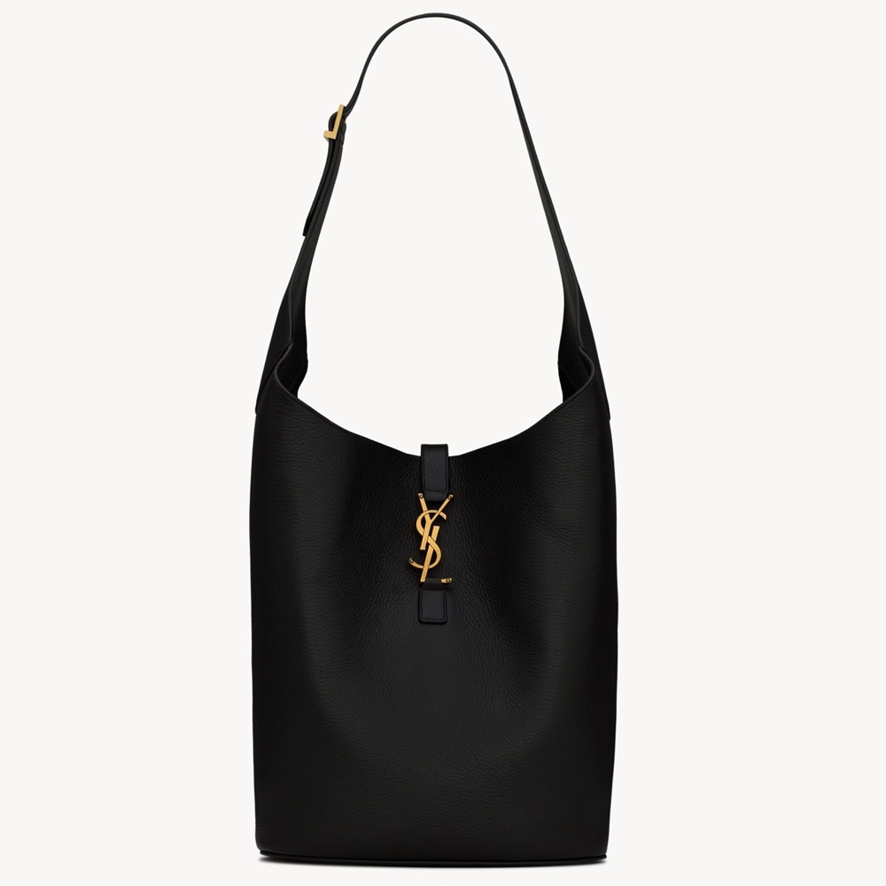 Saint Laurent Le 5 a 7 Hobo Bag in Black Grained Leather