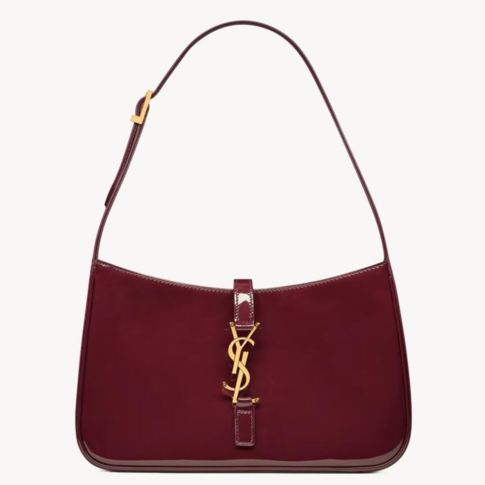 Saint Laurent Le 5 a 7 Hobo Bag in Bordeaux Patent Calfskin