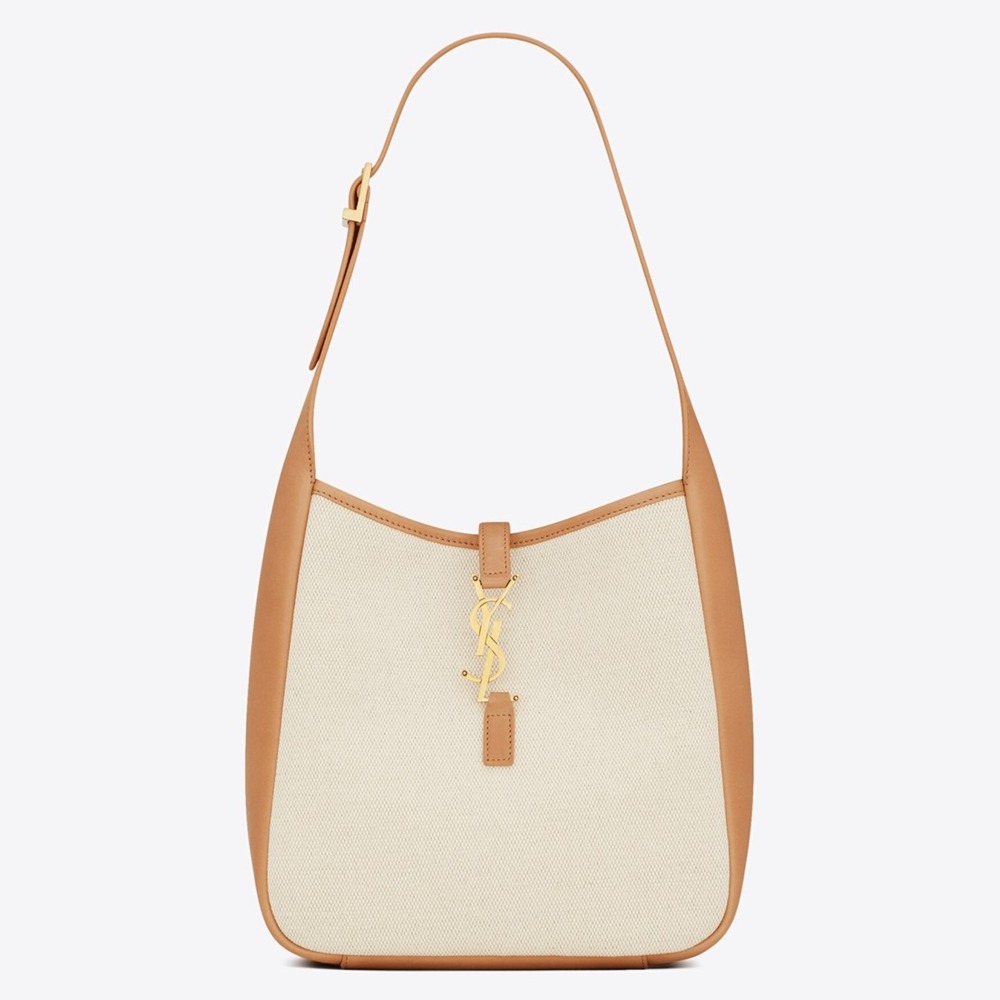 Saint Laurent Le 5 a 7 Small Shoulder Bag in Canvas and Leather