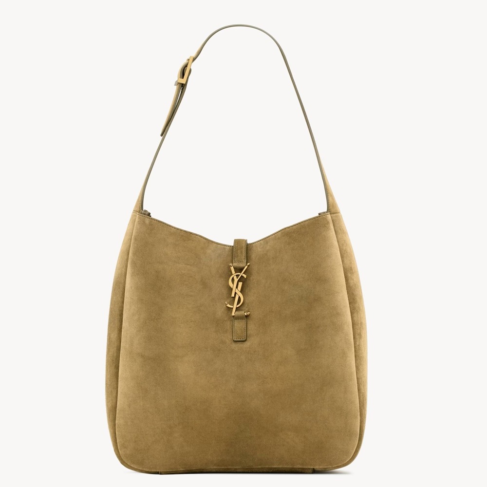 Saint Laurent Le 5 a 7 Supple Large Hobo Bag in Green Suede Leather
