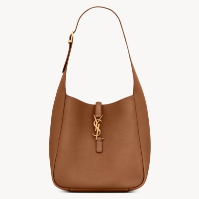 Saint Laurent Le 5 a 7 Supple Small Hobo Bag in Brown Leather