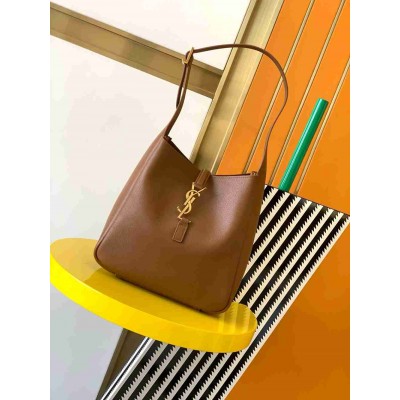 Saint Laurent Le 5 a 7 Supple Small Hobo Bag in Brown Leather