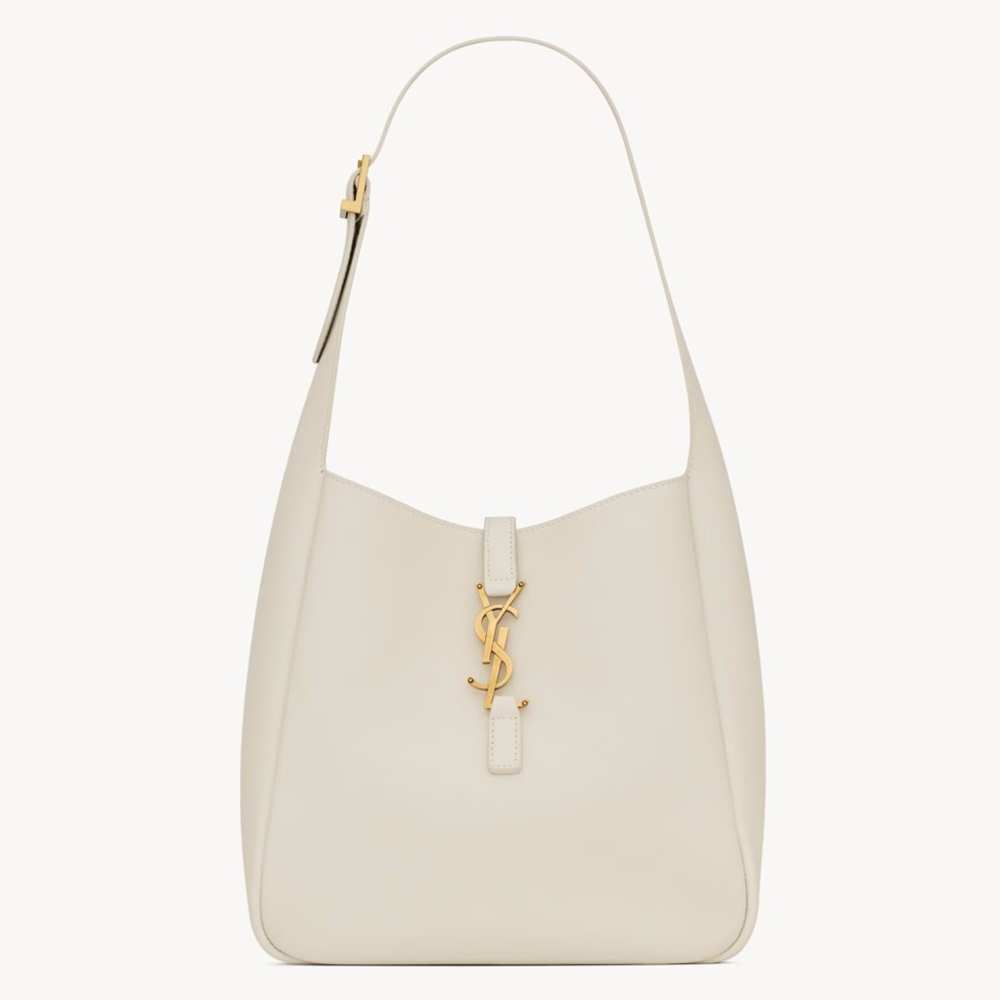 Saint Laurent Le 5 a 7 Supple Small Hobo Bag in White Leather