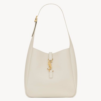 Saint Laurent Le 5 a 7 Supple Small Hobo Bag in White Leather