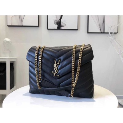 Saint Laurent Loulou Medium Bag In Black Matelasse Leather