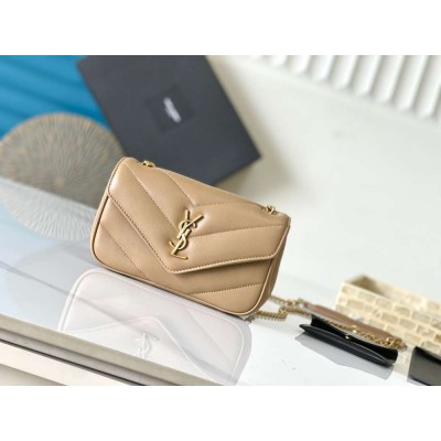 Saint Laurent LouLou Mini Bag in Beige Matelasse Lambskin