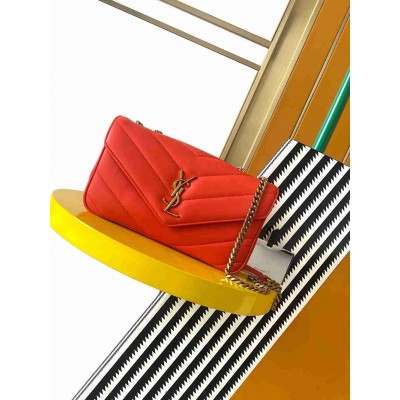 Saint Laurent LouLou Small Bag in Orange Matelasse Lambskin