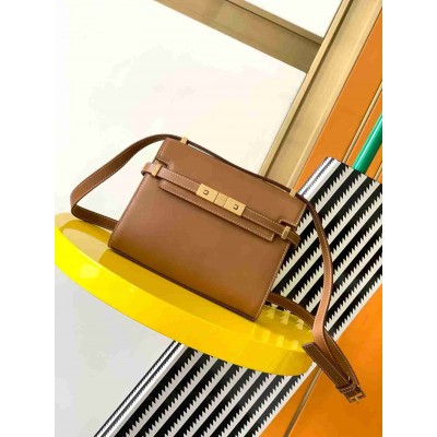 Saint Laurent Manhattan Mini Shoulder Bag in Brown Calfskin