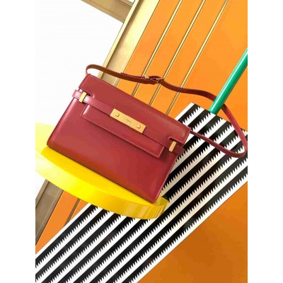 Saint Laurent Manhattan Small Shoulder Bag in Red Calfskin