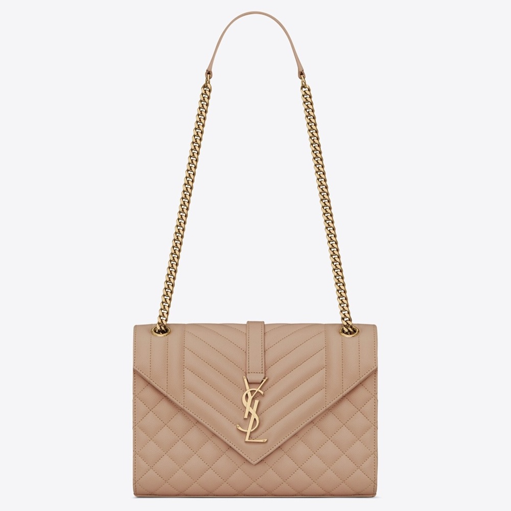 Saint Laurent Medium Envelope Bag In Beige Grained Leather