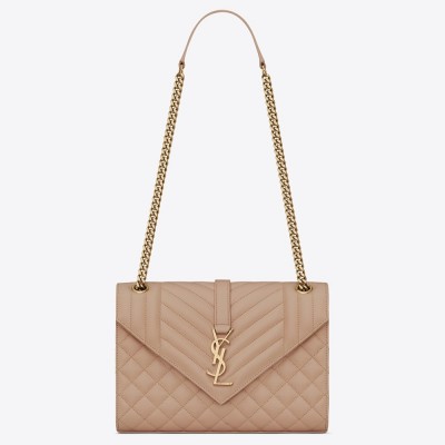 Saint Laurent Medium Envelope Bag In Beige Grained Leather