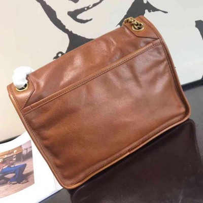 Saint Laurent Medium Niki Chain Bag In Brown Crinkled Leather