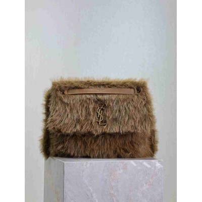 Saint Laurent Niki Large Shoulder Bag in Brown Shearling