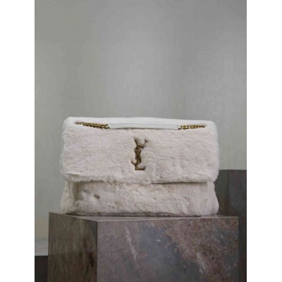 Saint Laurent Niki Oversized Shoulder Bag in White Shearling