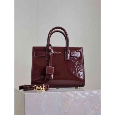 Saint Laurent Sac De Jour Nano Bag in Bordeaux Patent Calfskin