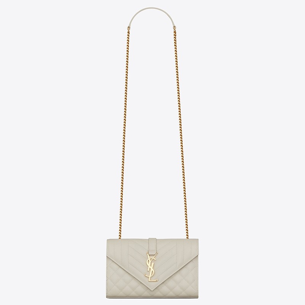 Saint Laurent Small Envelope Bag In White Grained Leather