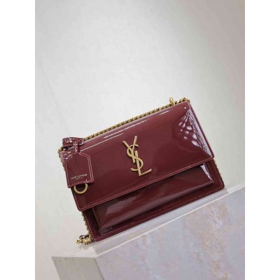 Saint Laurent Sunset Medium Chain Bag in Bordeaux Patent Calfskin