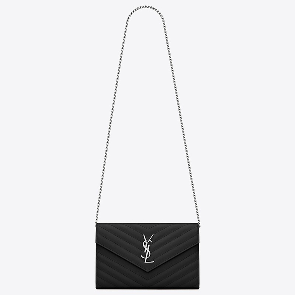 Saint Laurent WOC Monogram Chain Wallet In Noir Leather