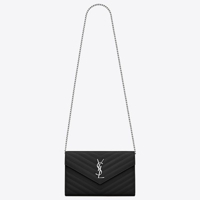 Saint Laurent WOC Monogram Chain Wallet In Noir Leather
