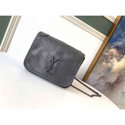 Saint Laurent WOC Niki Chain Wallet In Storm Crinkled Leather