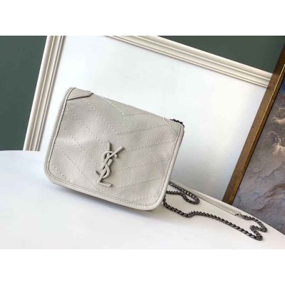 Saint Laurent WOC Niki Chain Wallet In White Crinkled Leather