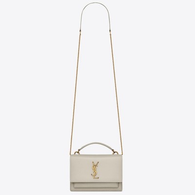 Saint Laurent WOC Sunset Chain Wallet In White Calfskin