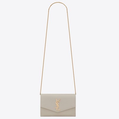 Saint Laurent WOC Uptown Chain Wallet In White Leather