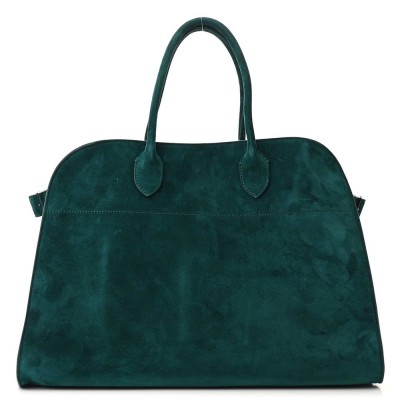 The Row Margaux 15 Top Handle Bag in Green Suede Leather