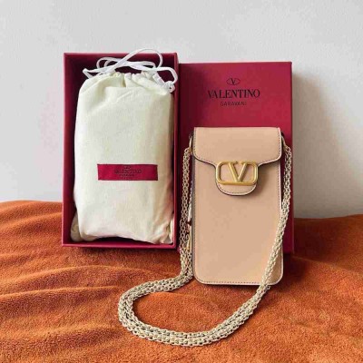 Valentino Loco Phone Case in Beige Leather with Chain