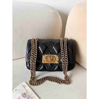 Valentino Quiltie 67 Small Shoulder Bag in Black Leather