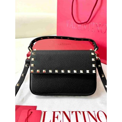 Valentino Rockstud Pouch Bag in Black Grained Leather