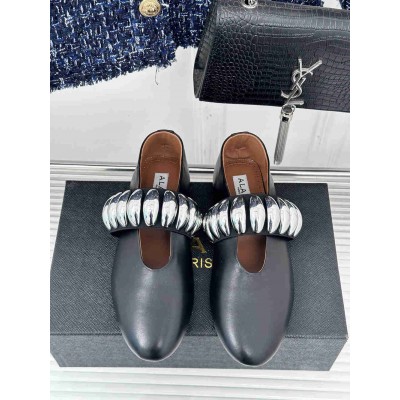 Alaia Ballet Flats in Black Leather with Metalic Pebbles