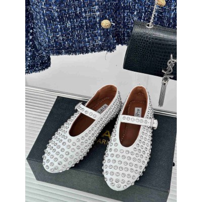Alaia Ballet Flats in White Lambskin with Strass