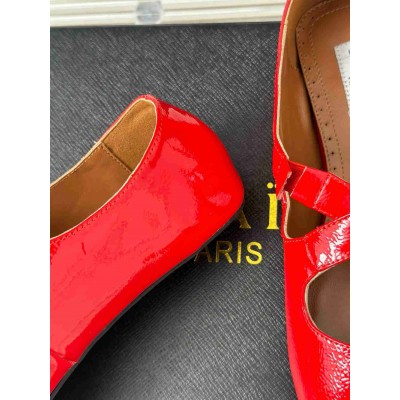 Alaia Criss Cross Ballet Flats in Red Leather