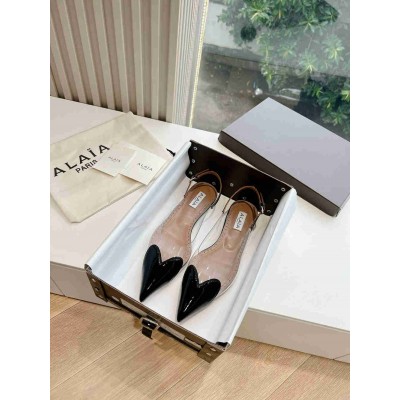 Alaia Le Coeur Slingback Flats in Black Patent Calfskin