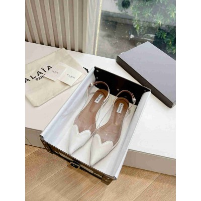 Alaia Le Coeur Slingback Flats in White Patent Calfskin