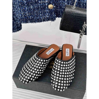 Alaia Mules in Black Lambskin with Strass