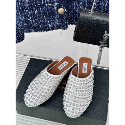 Alaia Mules in White Lambskin with Strass