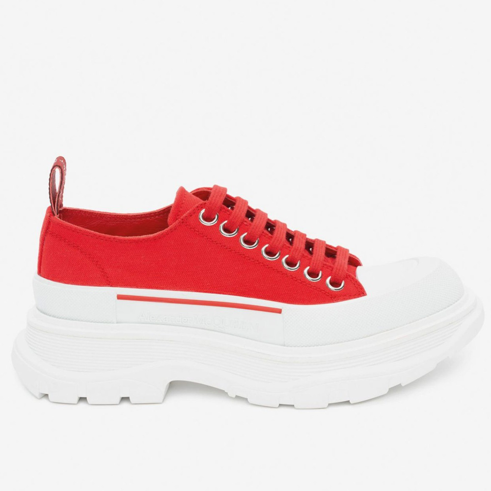 Alexander McQueen Red Tread Slick Lace Up Sneakers