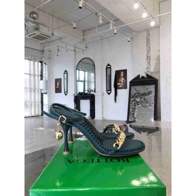 Bottega Veneta Dot Sandals with Chain Straps In Inkwell Lambskin