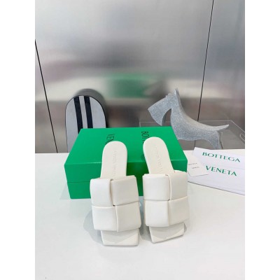 Bottega Veneta Patch Flat Slides In White Lambskin