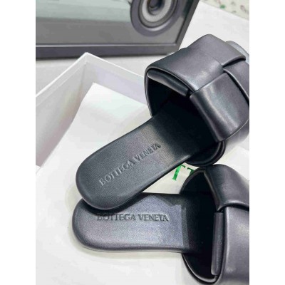 Bottega Veneta Patch Flat Slides In Black Lambskin