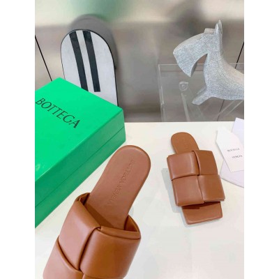 Bottega Veneta Patch Flat Slides In Brown Lambskin